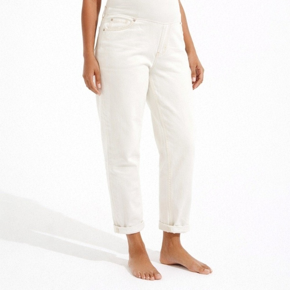 Topshop Maternity Mom High Waisted Tapered‎ Leg Cuffed in White Size 36 NWT